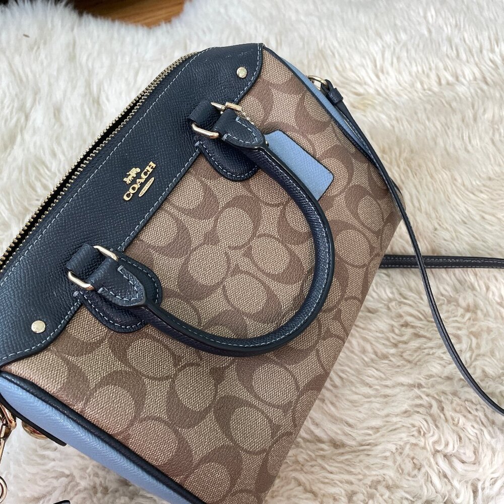 Coach Mini Bennett Satchel in Colorblock Signature Coated Canvas Midnight Pool - Picture 6 of 15